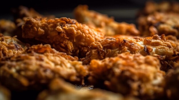 Foto delicioso pollo frito en una tabla de madera con fondo negro