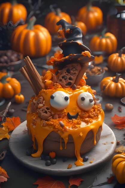 Delicioso postre de calabaza se presenta con motivo de Halloween