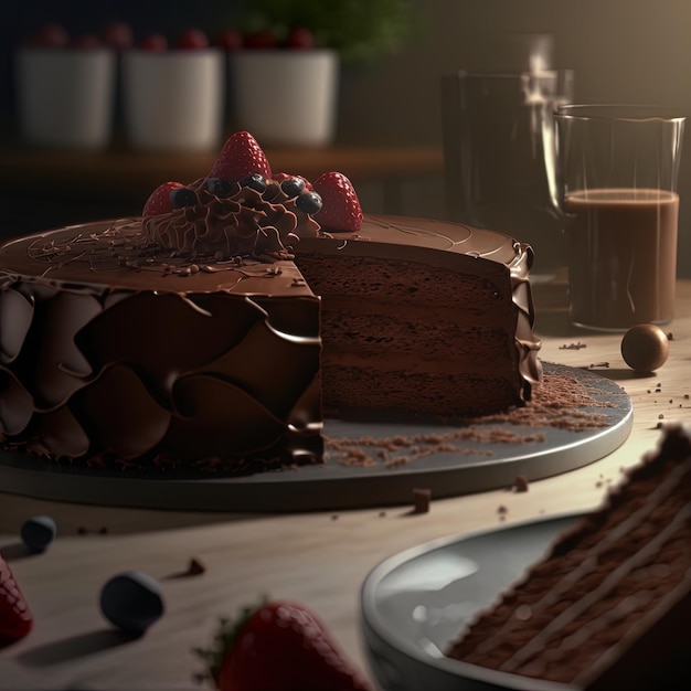 Delicioso postre, elegante pastel de chocolate casero.