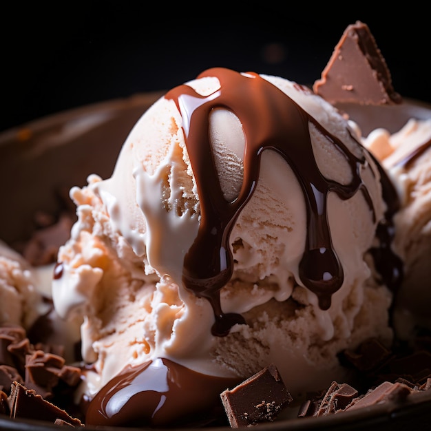Delicioso postre de helado rociado con chocolate Macro generada por IA