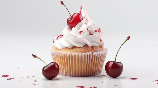 Delicioso postre de pastel Realista con frutas de cereza aisladas sobre el fondo blanco