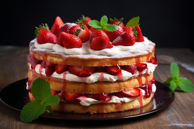 Delicioso postre de tarta, galleta y fresa, IA generativa