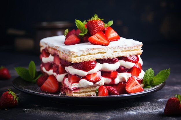 Delicioso postre de tarta de galleta de fresa