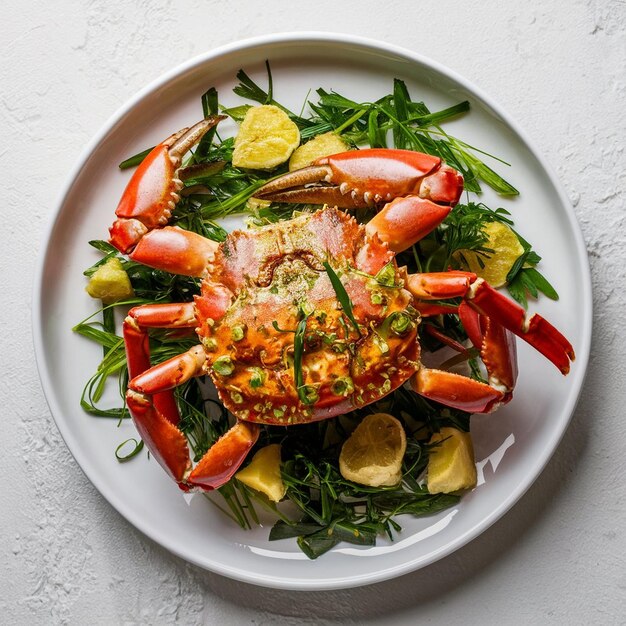 Foto delicioso prato de caranguejo com alho-poró e gengibre