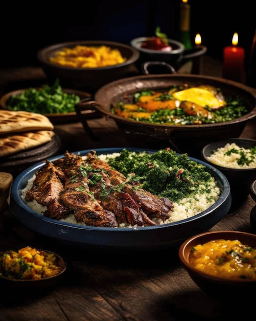 Delicioso prato de comida brasileira Caruru com fundo de estúdio escuro