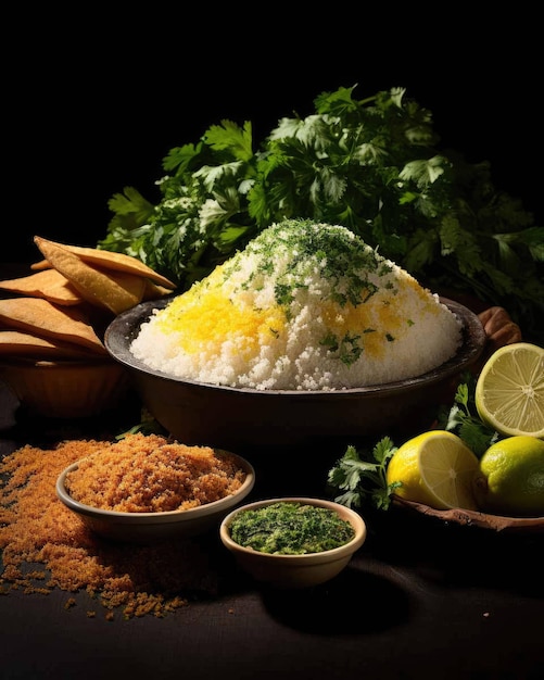 Delicioso prato de comida brasileira Caruru com fundo de estúdio escuro