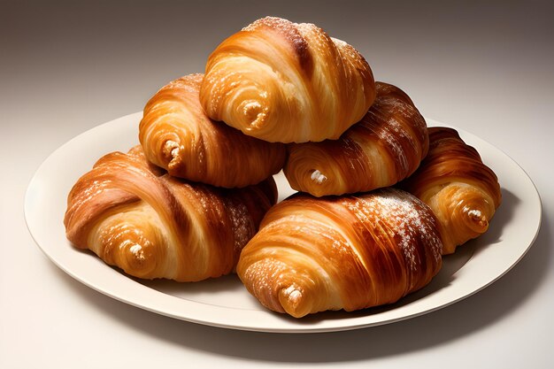 Delicioso prato de croissants isolado em um fundo