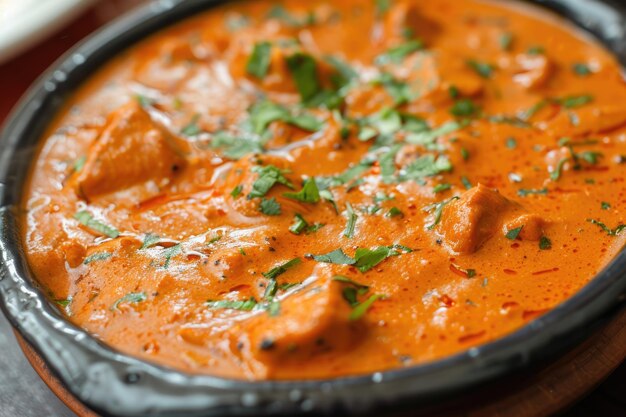 Delicioso prato de curry de frango com manteiga da culinária indiana