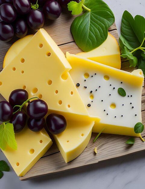 Delicioso Queijo Fotografia Flat Lay Mix com Uvas e Espaço para Texto