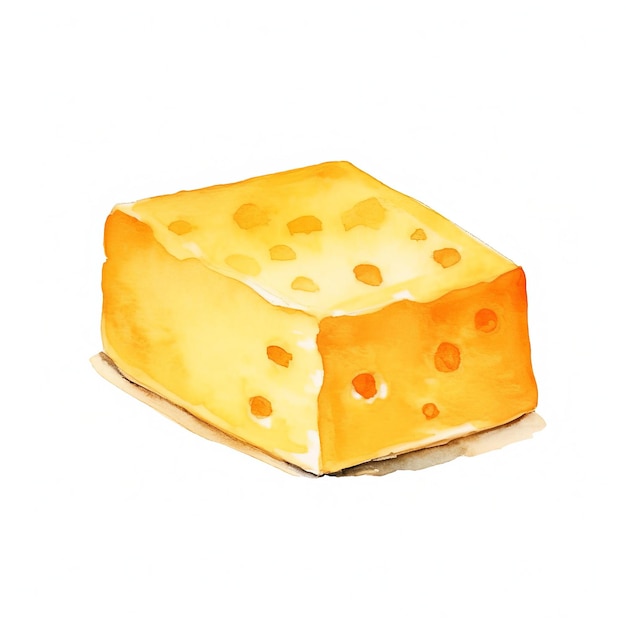 Delicioso Queso Cheddar Cuadrado Ilustración Acuarela