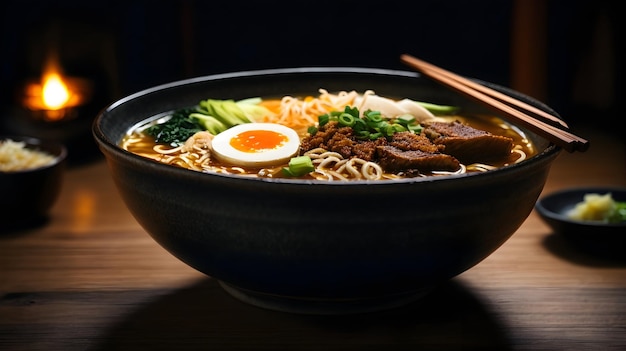 delicioso ramen en mesa de madera