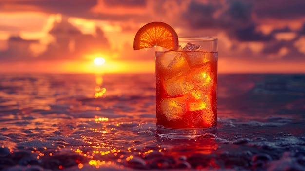 Foto delicioso refrescante cóctel de bebidas alcohólicas en un vaso con hielo de naranja cítrica