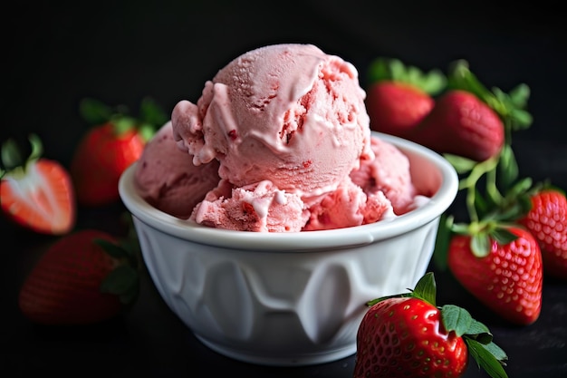 Delicioso y refrescante helado elaborado con jugosas fresas maduras cuidadosamente seleccionadas por su dulzura y calidad IA Generativa