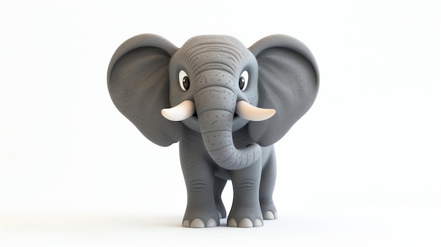 Un delicioso renderizado en 3D de un elefante lindo que muestra sus adorables características capturadas contra un fondo blanco prístino perfecto para agregar un toque de encanto a cualquier proyecto