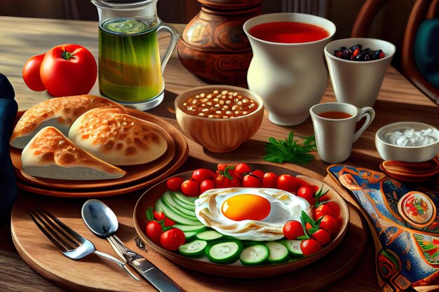 Delicioso rico desayuno tradicional turco Generativo Ai