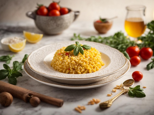 Foto delicioso risotto italiano alla milanese é um risotto de açafrão cremoso fotografia de comida