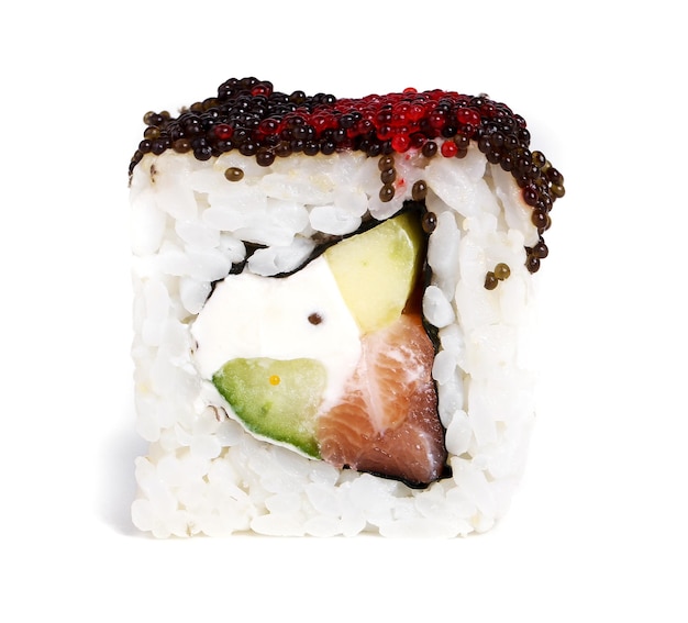 Foto delicioso rollo de sushi de california o florida con aguacate y crema