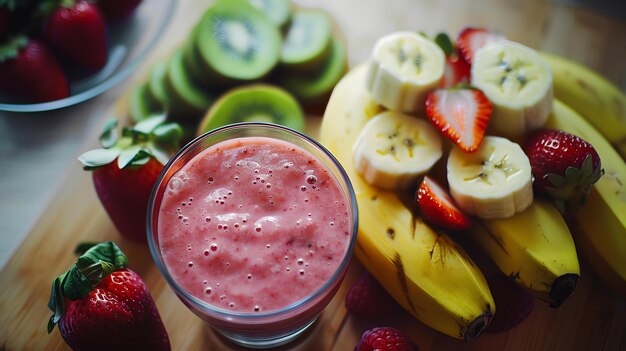 Foto un delicioso y saludable batido hecho con fresas fresas plátanos y kiwi