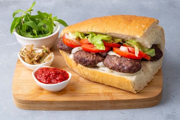 Delicioso Sándwich De Albóndigas Turcas, Kofte Ekmek. nombre turco; kofte ekmek o ekmek arasi kofte