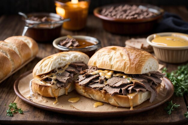 Un delicioso sándwich de carne asada en un plato