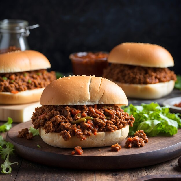 Delicioso sándwich casero Sloppy Joe con carne molida