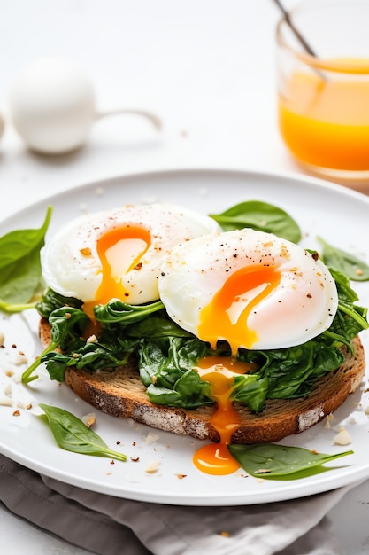 Foto un delicioso sándwich de desayuno con un huevo líquido encima.