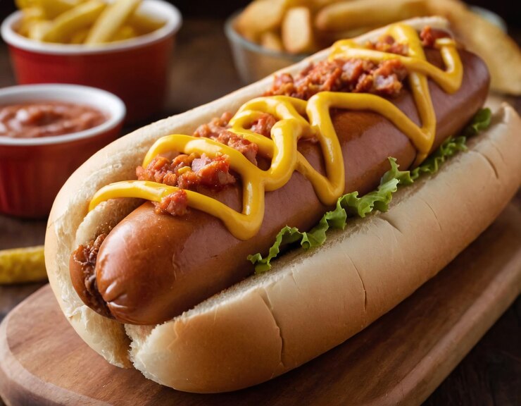 un delicioso sándwich de perrito caliente
