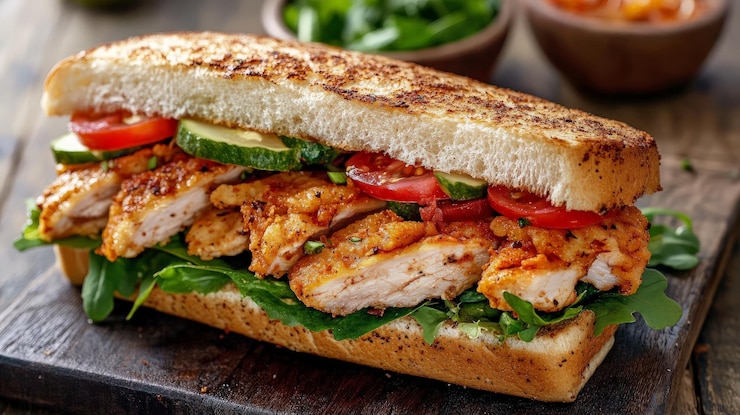 Delicioso sándwich de pollo crujiente