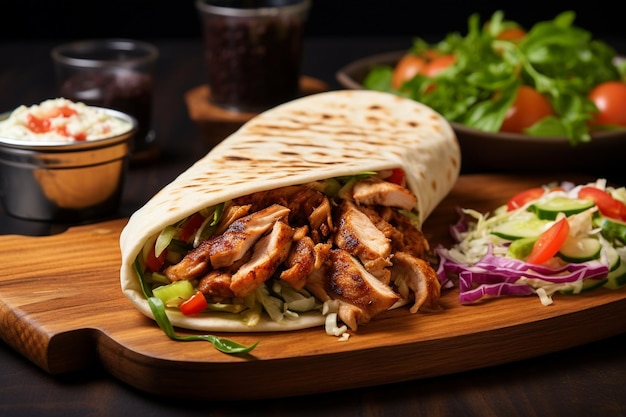 Delicioso Shawarma servido en tablero de madera Ai generativo