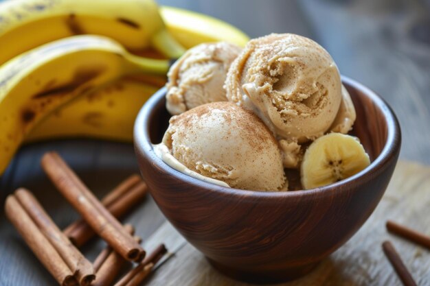 Foto delicioso sorvete de banana e canela na frigideira gerar ai