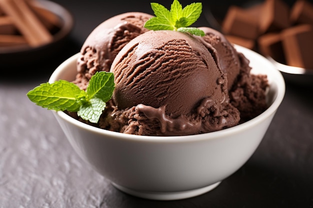 Delicioso sorvete de chocolate pronto para ser servido
