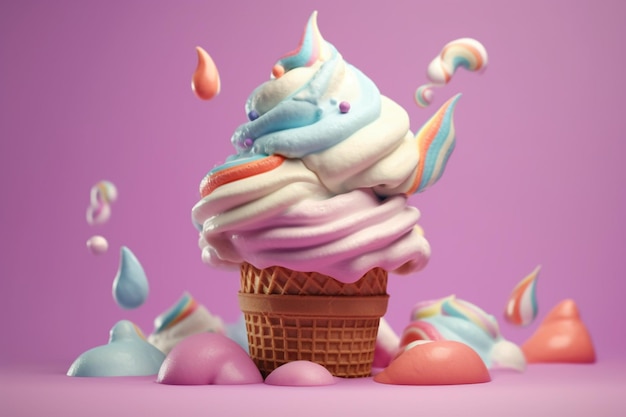 Delicioso sorvete gigante em um cone Generative AI