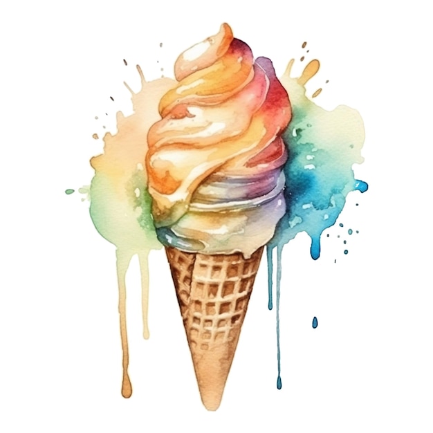 Delicioso sorvete saboroso ilustração de aquarela sobremesa deliciosa doce para criar cartões postais cartazes para impressões geradas por IA