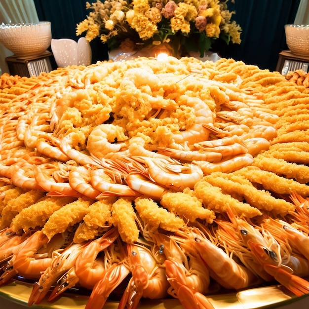 Un delicioso surtido de camarones gigantes dispuestos meticulosamente en un plato.