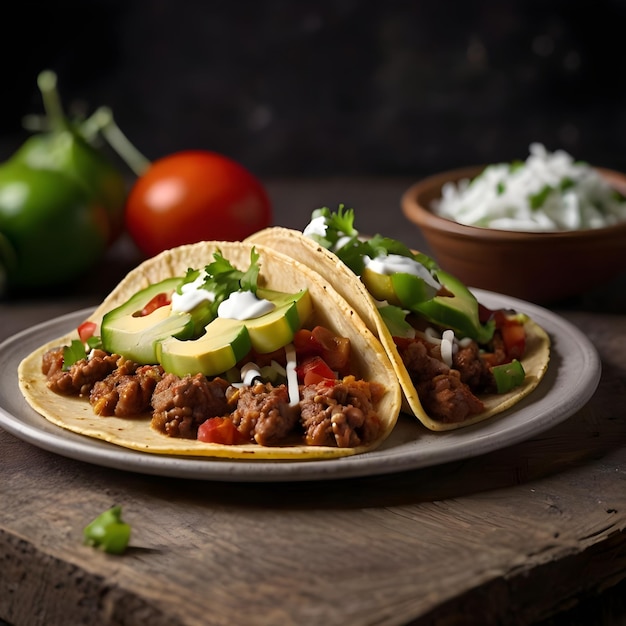 Delicioso taco tradicional con carne y coberturas frescas