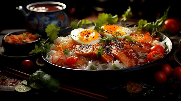 Un delicioso tazón de ramen con un rico caldo