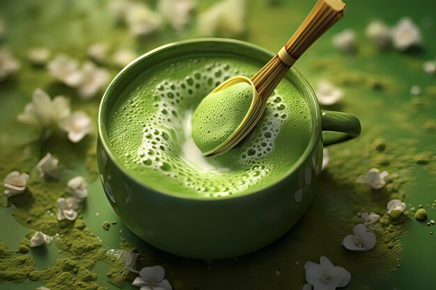 Delicioso té verde Latte imagen generada por tecnología AI