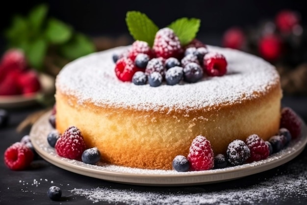 Un delicioso y tentador pastel dulce bellamente presentado en una tentadora composición de comida.