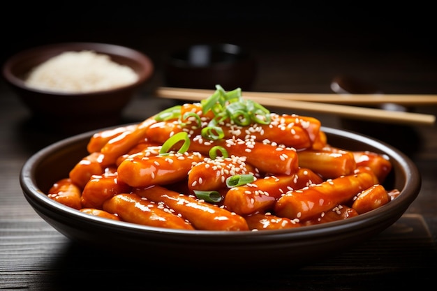 Delicioso Tteokbokki com bolos de arroz mastigáveis