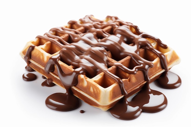 delicioso waffle con chocolate sobre un fondo blanco