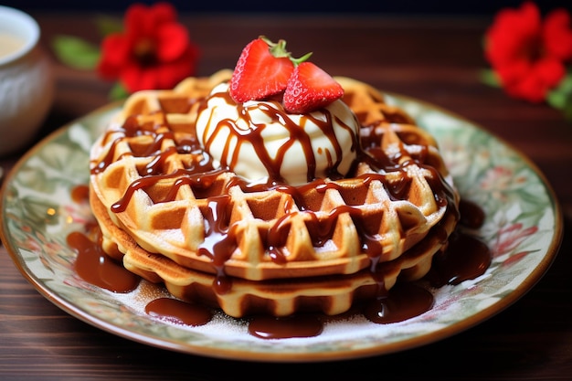 delicioso waffle tradicional com cobertura