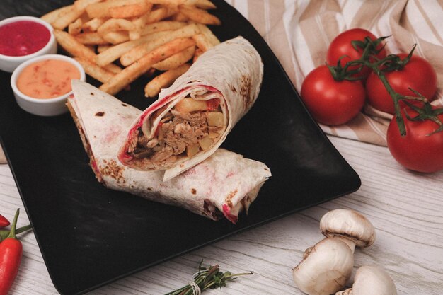 delicioso wrap de sanduíche de kebap turco durum de carne