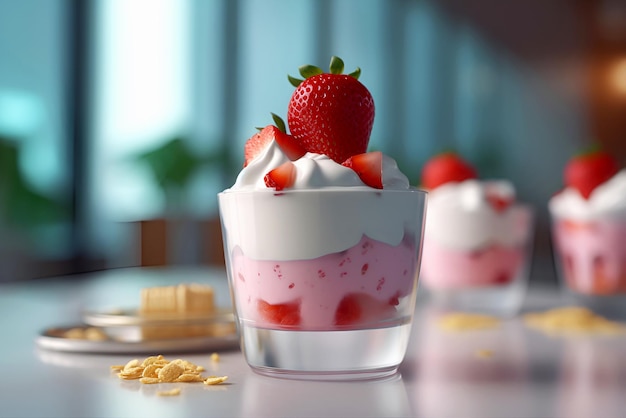 Delicioso yogur con fresas desayuno saludable