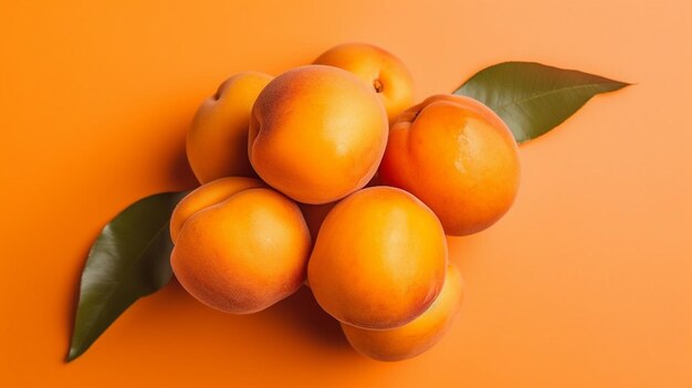 Deliciosos albaricoques dulces maduros sobre un fondo naranja