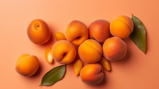 Deliciosos albaricoques dulces maduros sobre un fondo naranja