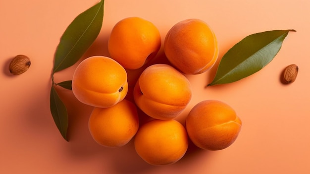 Deliciosos albaricoques dulces maduros sobre un fondo naranja