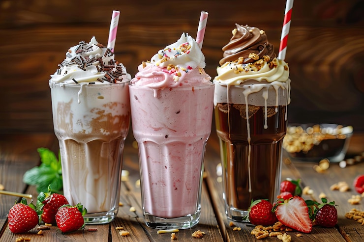 Foto deliciosos batidos na mesa de madeira