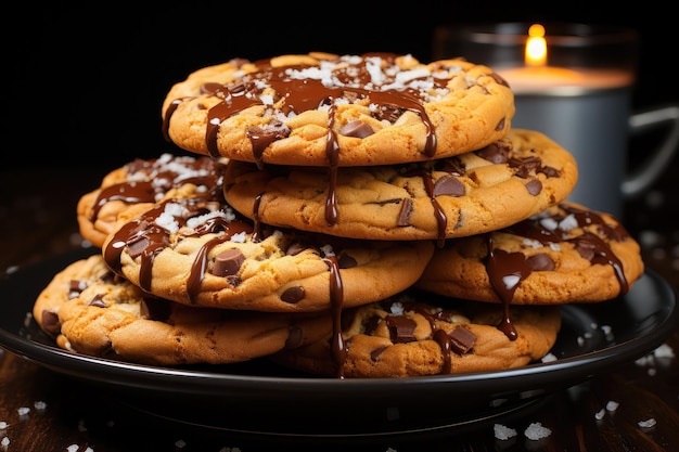 Deliciosos biscoitos de chocolate em fundo preto