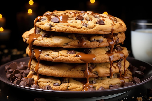 Deliciosos biscoitos de chocolate em fundo preto