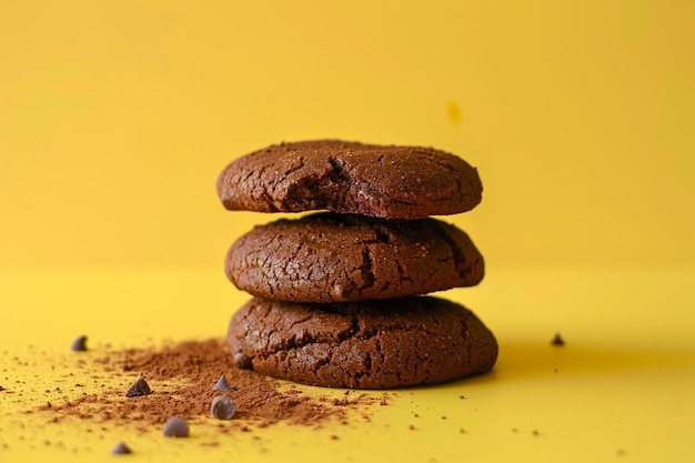 Deliciosos biscoitos de chocolate sobre um fundo amarelo